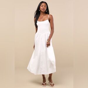 NWT Lulus Tandria White Smocked Sleeveless Midi Dress